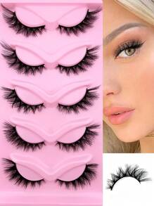 False Eyelashes 5 Pairs Cat Eye Volumized Eyelashes Fluffy Dramatic Look 3D Fox Eye Faux Mink Lashes - Black - View 1