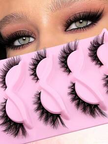 False Eyelashes 5 Pairs Cat Eye Volumized Eyelashes Fluffy Dramatic Look 3D Fox Eye Faux Mink Lashes - Black - View 2