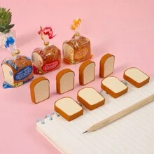 4 件（1 包）随机颜色吐司胡子橡皮擦散装橡皮擦面包形状橡皮擦适合儿童 4 件迷你新奇吐司面包橡皮擦可爱趣味食物铅笔橡皮擦适合学校和家庭奖励派对礼物 - 彩色 - 查看 1