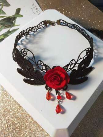 قلادة شوكر من الدانتيل بطراز الوردة العتيقة للنساء، سلسلة عظام الترقوة بطراز جوثي، هدية للعيد، الأم، عيد الأم