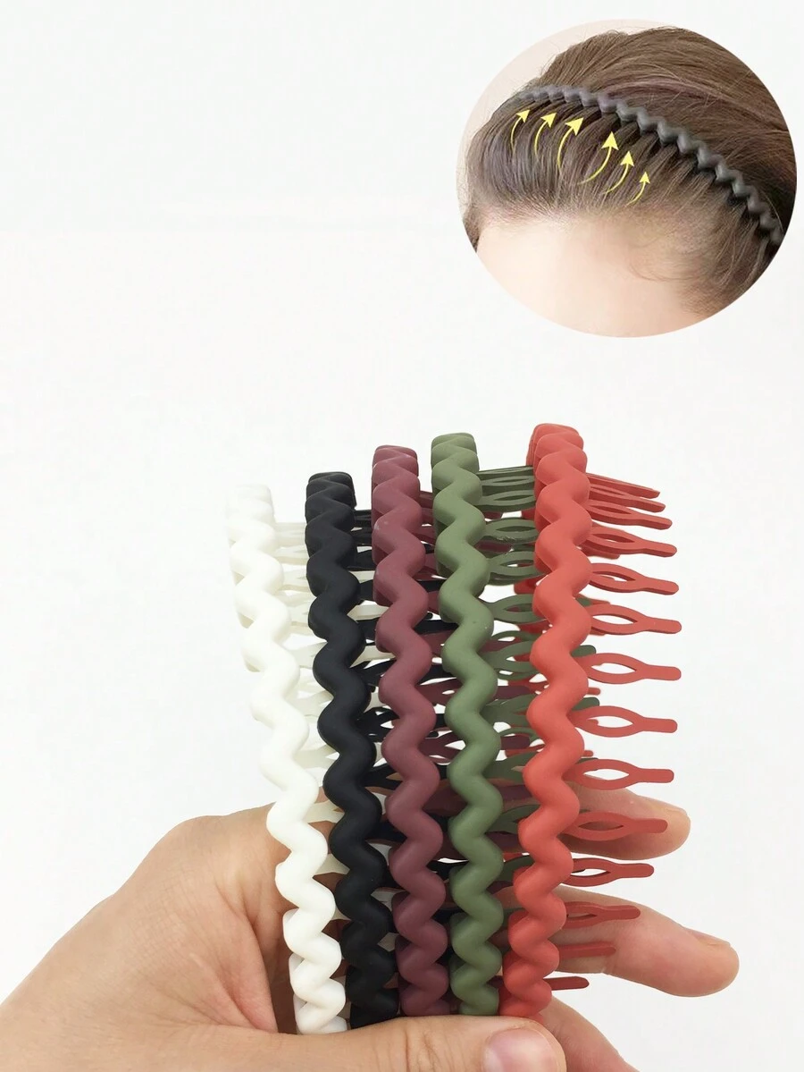 5入組齒形防滑頭帶 彈性髮箍適用於女性,適用於戶外活動、洗臉、化妝修飾和髮型造型 - 彩色 - 查看 1