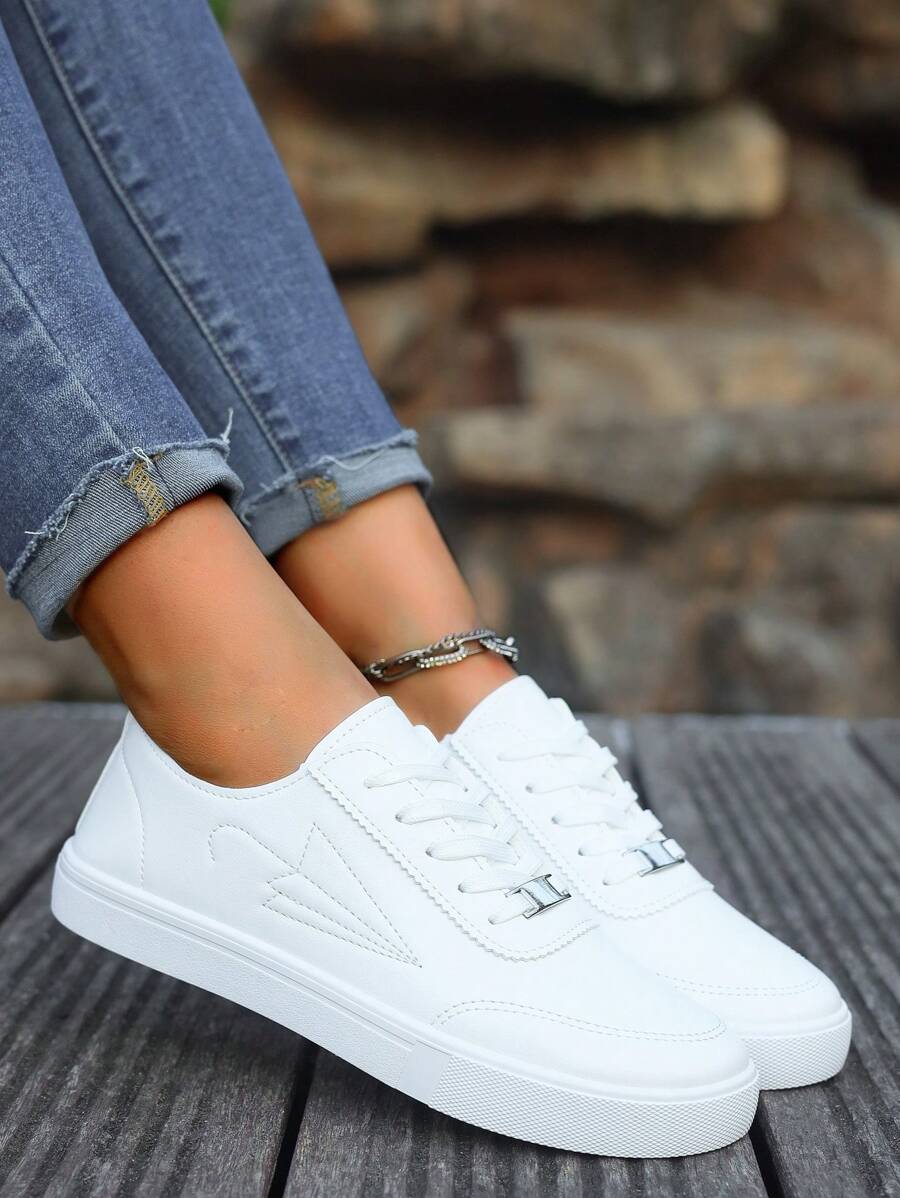 女性時尚白色休閒運動鞋,滑板鞋,學生鞋,運動鞋