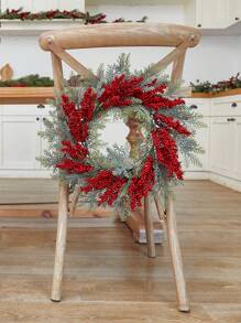 50cm Red Berries Pine Wreath, 1pc, Plastic + Foam, Suitable For Decoration, Party Decor, Window, Door Frame, Candle Holder, Chair Back Hanging Decor, Wall Hanging Decor, Winter Best Gifts Birthday Home Decor Christmas Decorations Room Decor Christmas Christmas Decorations Home Christmas Gifts Christmas Decor - Multicolor - View 8