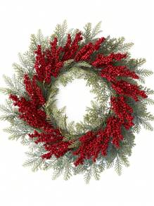 50cm Red Berries Pine Wreath, 1pc, Plastic + Foam, Suitable For Decoration, Party Decor, Window, Door Frame, Candle Holder, Chair Back Hanging Decor, Wall Hanging Decor, Winter Best Gifts Birthday Home Decor Christmas Decorations Room Decor Christmas Christmas Decorations Home Christmas Gifts Christmas Decor - Multicolor - View 1