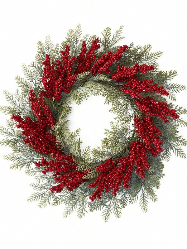 50cm Weihnachtskranz mit roten Beeren, 1 Stück, Kunststoff + Schaum, geeignet für Weihnachtsdekoration, Partydekoration, Fenster, Türrahmen, Kerzengefäß, Stuhl-Rückendekoration, Wanddekoration, perfektes Wintergeschenk