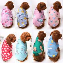 Fashionable Cartoon Printed Plush Warm Hoodie Two Legs Dog Clothes For Small Dog Breeds Like Teddy, Poodle - Blue - View 1