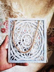 1pc Nordic Style Vintage Distressed Carved Brown Base White Face Wall Decor, For Living Room Bedroom Background Wall Art Hanging, Indoor Home Accent Piece - Multicolor - View 5