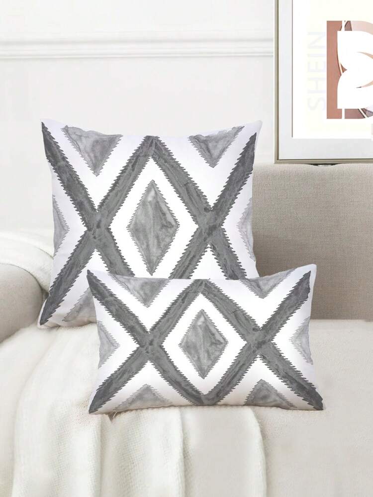 1pc Digital Printed Grey-black-white X-green Color Scheme Decorative Pillowcase, Square Shape, Available In Multiple Sizes For Home, Office, And Car Decoration, Bedding Supplies, Gift Option