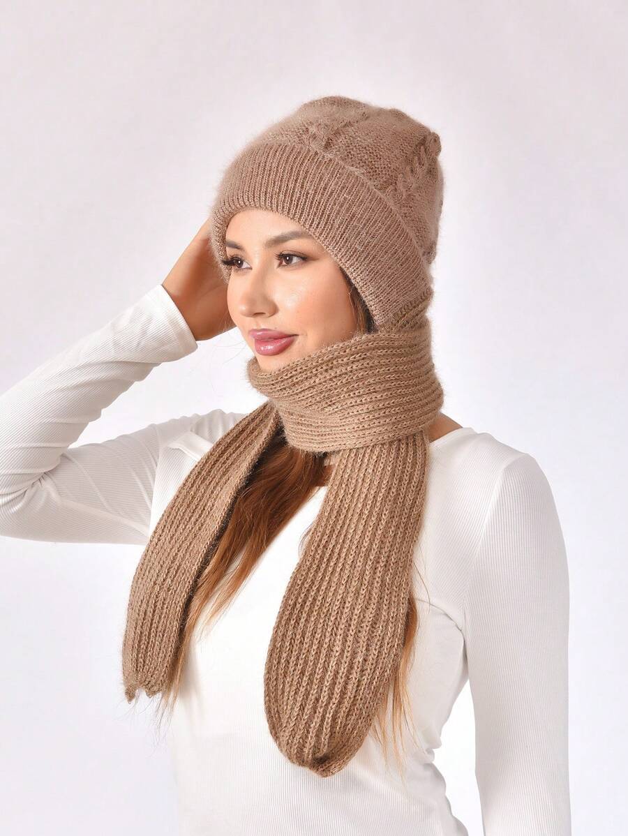 1 件新款黑色冬季女式保暖針織無簷小便帽帶護耳和毛皮絨球