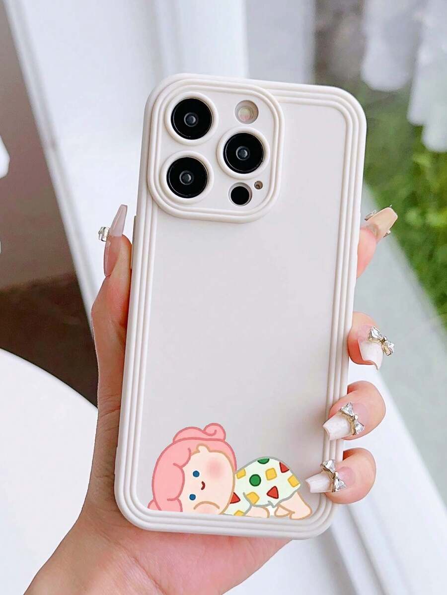 1 Pieza Funda De Teléfono Móvil Blanca Con Diseño De Chica De Pijama Compatible Con Apple Iphone - Multicolor - Ver 1