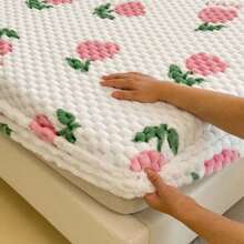 全新牛奶絨/珊瑚絨/點羽絨雕花單人床鋪,純色、簡約設計,柔軟舒適 - 粉朵朵花 - 查看 4