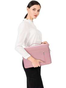 MOSISO 360 Protective Laptop Sleeve Bag Compatible with MacBook Air/Pro, 13-16inch Notebook, Horizontal Bag with Belt&Right Pocket - Pink - View 6