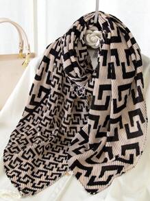 1 Miếng Của phụ nữ Đúng mốt In & Lanh Nếp nhăn Khăn choàng khăn , Quấn đầu , Ấm áp Trang trí Đan Khăn quàng cổ Thích hợp Đối với Sử dụng hàng ngày Thanh lịch - Màu be - Xem 1