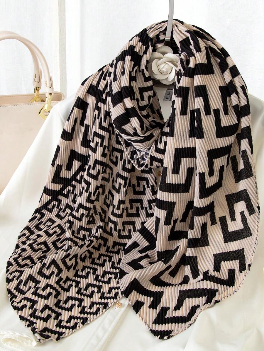 1 Miếng Của phụ nữ Đúng mốt In & Lanh Nếp nhăn Khăn choàng khăn , Quấn đầu , Ấm áp Trang trí Đan Khăn quàng cổ Thích hợp Đối với Sử dụng hàng ngày Thanh lịch - Màu be - Xem 1