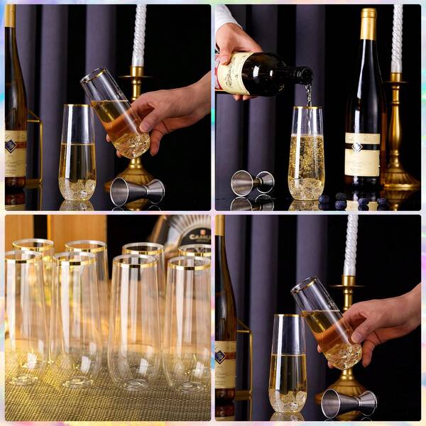 10 Pcs Wine Glasses 160ML Reusable Glitter Champagne Flutes Unbreakable