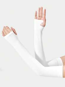 1pair Fingerless Basic Sunscreen Gloves - White - View 1