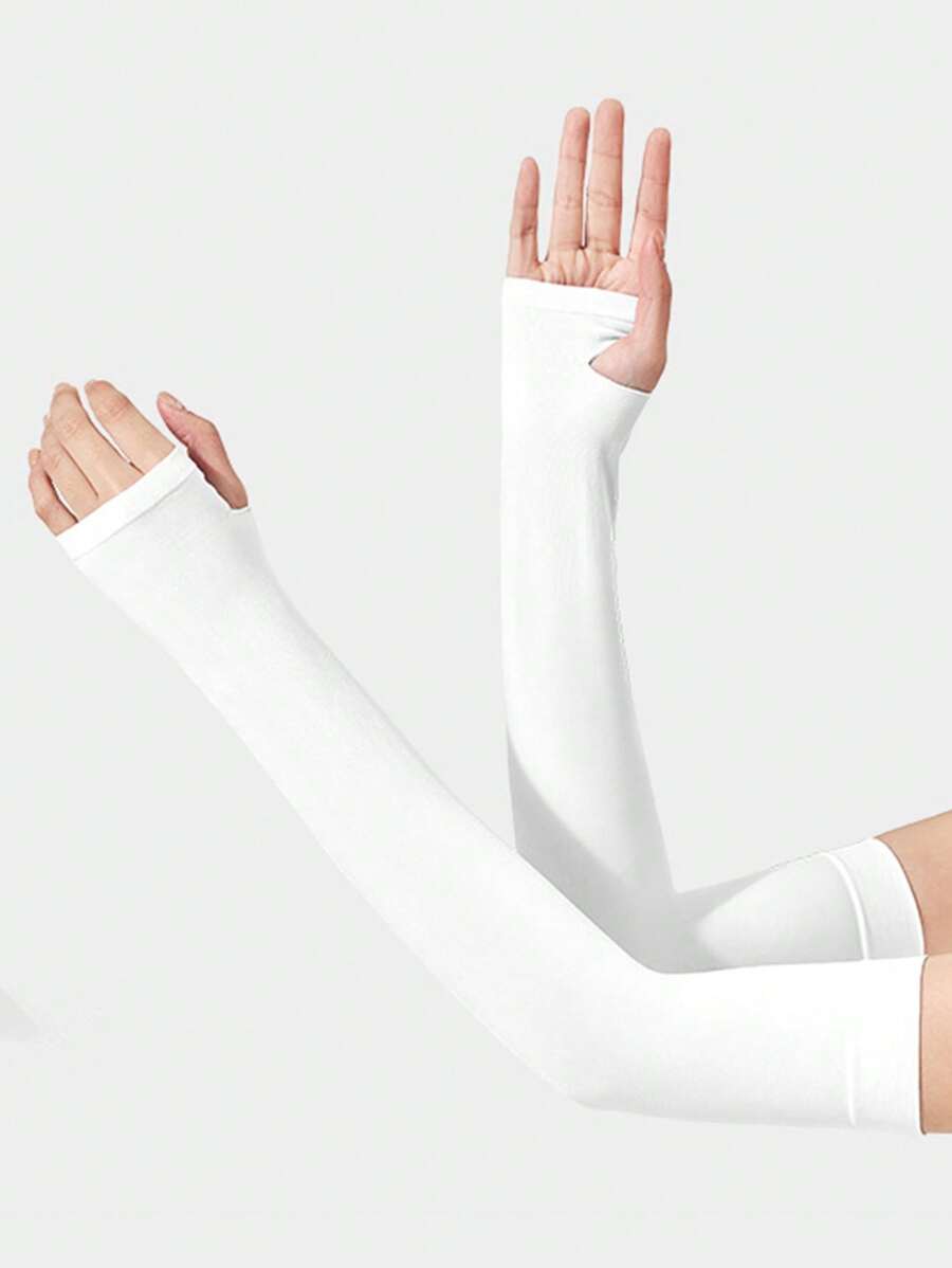 1pair Fingerless Basic Sunscreen Gloves - White - View 1