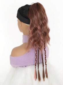 Black Brown Highlighted Pink Claw Clip In Wavy Ponytail Extensions  Synthetic 22 Inch Long Wavy Ponytail With Braid Extensions For Women - Multicolor - View 4