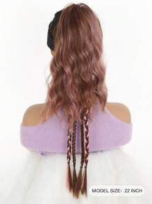Black Brown Highlighted Pink Claw Clip In Wavy Ponytail Extensions  Synthetic 22 Inch Long Wavy Ponytail With Braid Extensions For Women - Multicolor - View 7
