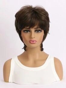 Women's Fashion Natural Fluffy Short Curly Gray Synthetic Fiber Wig With Oblique Bangs, 10 Inches, Suitable For Daily Wear, Festivals, Costumes, Parties - màu nâu - Xem 2