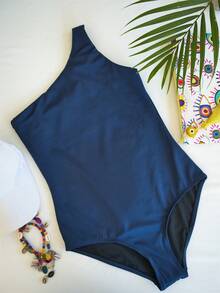 Traje de baño mujer de una pieza color azul rey de una manga - Azul - Ver 2