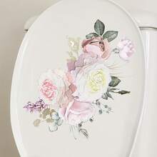 1pc Fresh Flower Toilet Sticker Pink Rose Removable Waterproof Vinyl Decal For Toilet Lid Tank Home Decor, 7.87*11.42in - Multicolor - View 4