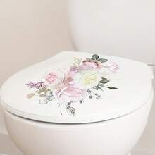 1pc Fresh Flower Toilet Sticker Pink Rose Removable Waterproof Vinyl Decal For Toilet Lid Tank Home Decor, 7.87*11.42in - Multicolor - View 2