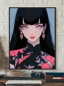 動漫插圖風格旗袍與多個美麗女子鑽石畫,新品上市,圓形或全鑽,diy馬賽克,適用於客廳家居裝飾,壁畫,創意刺繡,1套 - 彩色 - 查看 3