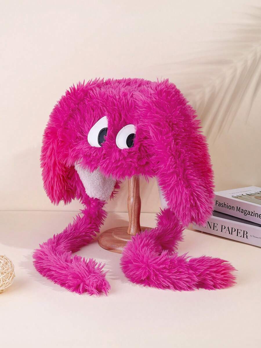 1 件裝可愛卡通搞笑大眼狗毛絨帽子女式秋冬保暖厚長耳罩無簷小便帽