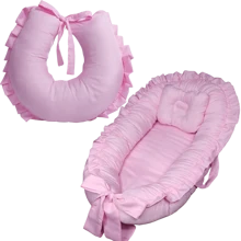 MeF Mae e Filho Kit Ninho Redutor de Berço Bebê + Almofada Amamentação para Amamentar 100% Poliéster com Enchimento - Rosa Bebê - Visão 1