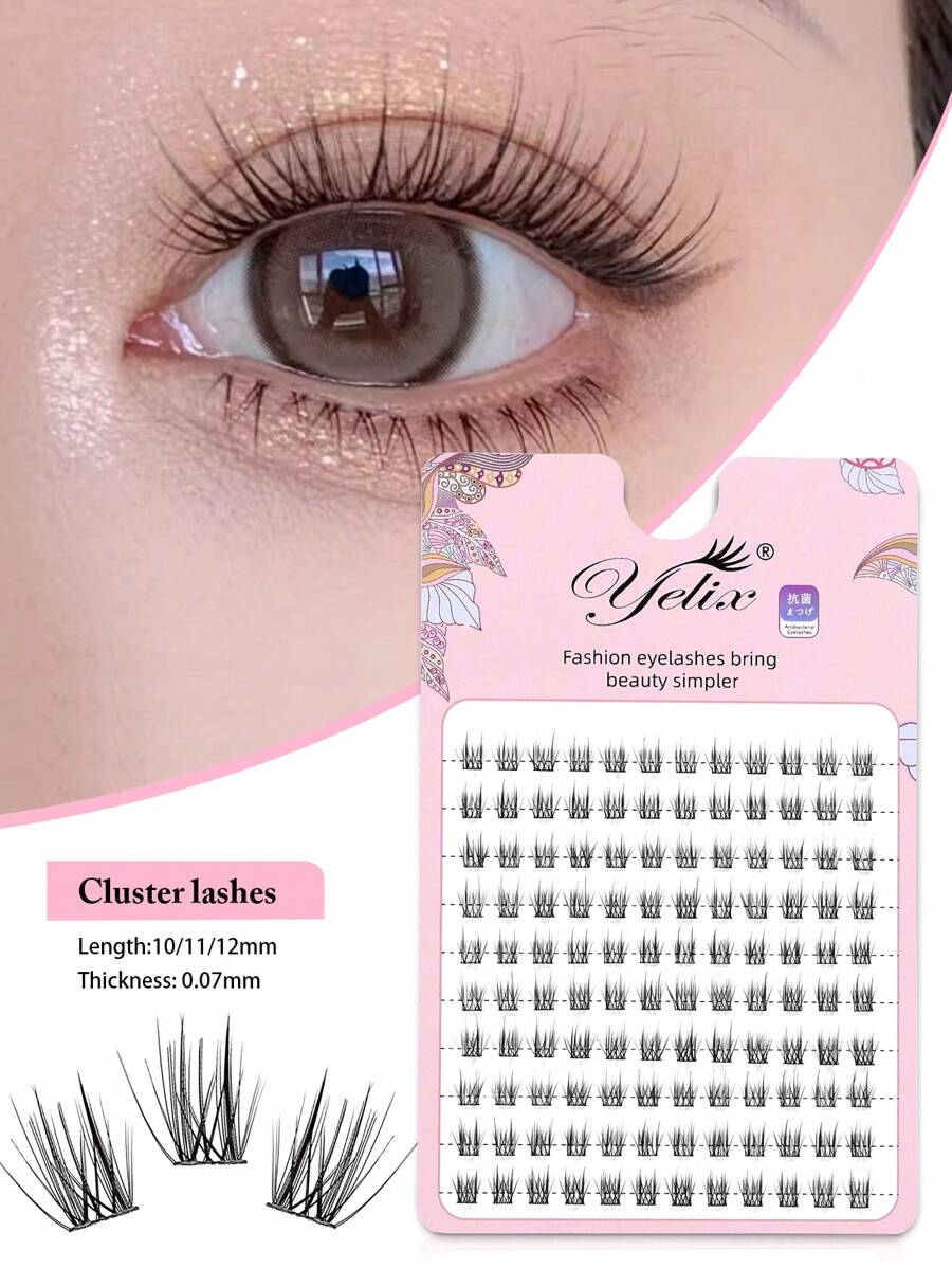 10 Rows Clustered Gemini Eyelash 120 Fans DIY Segmented Manga Lash for Personal Use 0.07mm Thickness 10/11/12mm Length - Black - View 1