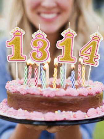 1pc Pink Cake Topper Crown Shaped Candle With Number For Baking Desserts Party Decoration