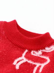 Annil Girls' Plush Medium Neck Thick Round Neck Pullover Knitted Sweater Red - Red - View 4
