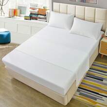 4入組簡約風和舒服素色床亚麻(1入組床單,1入組床墊套,2入組枕套)適用於四季 - 白色 - 查看 2