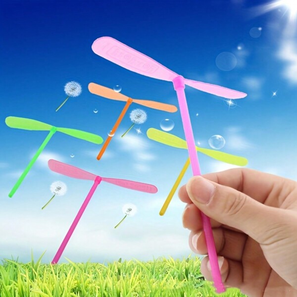 10 piezas/20 piezas/50 piezas/100 piezas Juguetes voladores de helicóptero libélula de plástico de colores de bambú - ¡Perfectos para fiestas y diversión al aire libre!