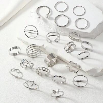 22 Peças Conjunto de Anéis Minimalistas Personalizados para Meninas/Alunas, Adequado para Dia das Mães, Aniversário, Festa, Fantasia, Uso Diário