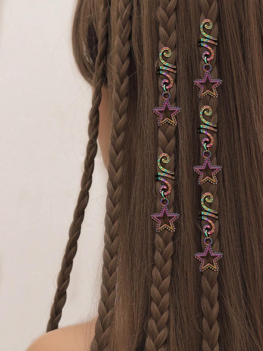 5pcs/set Pentagram Hair Rings, Suitable For Daily Decoration - Multicolor - View 1