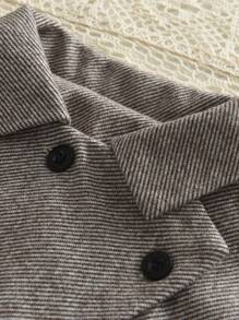 2pcs/Set Young Girl Casual Minimalist Woolen Turn-Down Collar Jacket And Pleated Skirt Set, Autumn/Winter - Grey - View 3