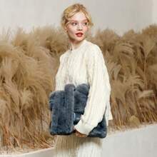 秋冬女式大號手提包柔軟冬季蓬鬆毛絨毛絨頂部提手錢包和手提包帶肩帶(灰色) - 灰色 - 查看 2