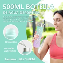 Botella de Agua Deportiva Motivacional 2 Litros, 3pzs Botellas de Agua con Popote y Marcador de Tiempo, Botella de Agua Motivacional Sin BPA, Antifuga Botella para Agua, 2L+900ML+500ML - Verde - Ver 4