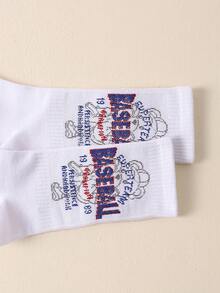 1 Pair Men's Breathable Sweat-absorbing Casual Baseball Style Mid-calf Socks With Letter Pattern Design - White - View 3