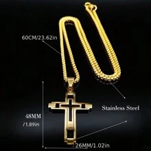 suteyi 1 Men's Cross Stainless Steel Hollow Geometry Necklace Gold Men's Necklace Jewelry - Gold - View 4