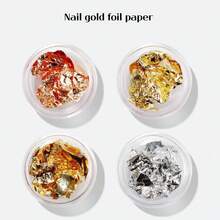 金色铂金锡箔纸美甲装饰套装包括不对称DIY创意美甲金箔纸碎片瓶装、超轻光疗指甲油凝胶 - 金色 - 查看 4