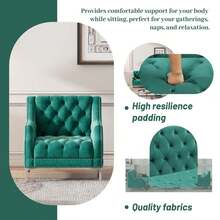 MERAX Modern Three-Piece Sofa Set With Metal Legs, Buttoned Tufted Backrest, Frosted Velvet Upholstered Sofa Set Including Three-Seater Sofa, Double Seater And Living Room Furniture Set Single Chair - 綠色 - 查看 3