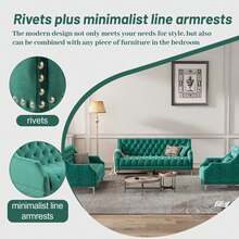 MERAX Modern Three-Piece Sofa Set With Metal Legs, Buttoned Tufted Backrest, Frosted Velvet Upholstered Sofa Set Including Three-Seater Sofa, Double Seater And Living Room Furniture Set Single Chair - 綠色 - 查看 2