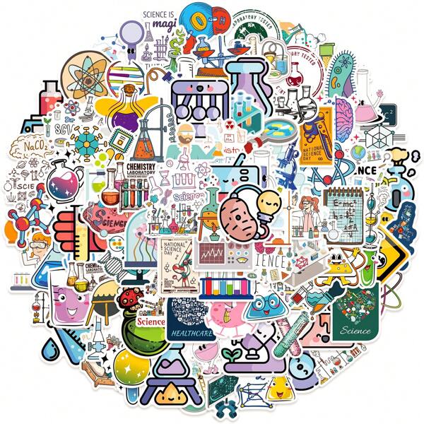 100 Piezas De Pegatinas De Experimentos Científicos Mixtos Para Profesores Y Estudiantes, Adecuado Para La Decoración De Cuadernos, Laptops, Botellas De Agua En Laboratorios De Química, Biología, Física Y Matemáticas