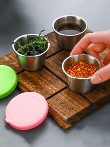 1 件隨機顏色 304 不鏽鋼沾盤,搭配矽膠蓋,防漏調味料和醬汁杯,適用於番茄沙拉 - 彩色 - 查看 3