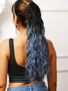 22 Inches Long Mixed Color Synthetic Fiber Claw Clip Ponytail Extension With Water Wave Design, Suitable For Daily Wear - Multicolor - View 4