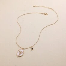 九月生日石黃金電鍍橢圓形項鍊,紫藤花設計,女士生日禮物 - 九月 - 查看 3