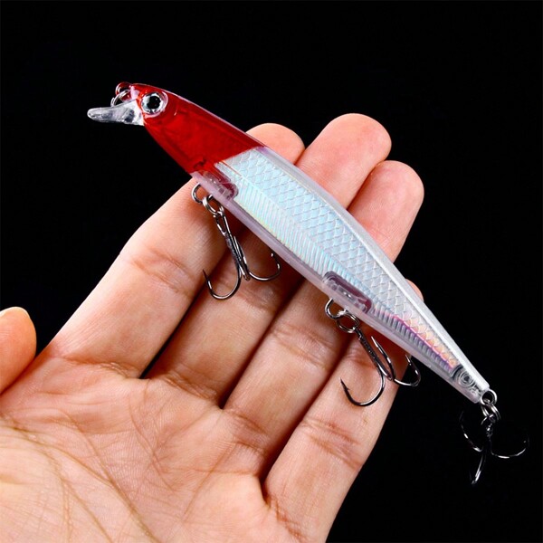 HENGJIA 1pc 11cm 13g Minnow Lure With Inner Laser 3d Eyes, Hard Plastic Artificial Fishing Lure For Slow Sinking Long Casting Jigging Lure